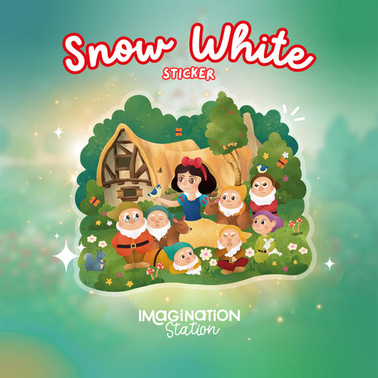 Snow White Sticker Clear Glossy Vinyl Seven Dwarfs Princess Forest Cottage Laptop Water Bottle Fairytale Scene Disney Gift Decal for Fans