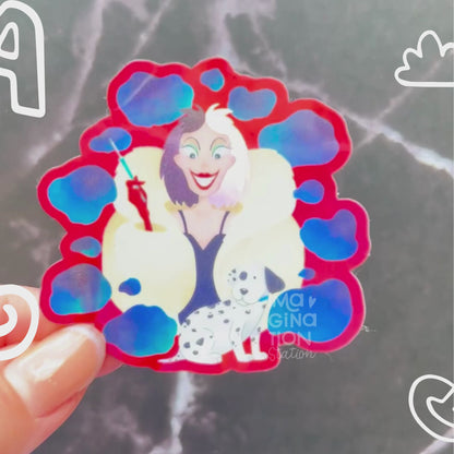 Cruella Sticker, Disney Villain Holographic Glossy Vinyl, 101 Dalmatians Cruella Waterproof Sticker, Laptop Water Bottle Tumbler Phone Notebook Decal