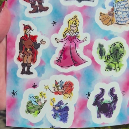 Sleeping Beauty Sticker Sheet - Waterproof Clear Glossy Effect