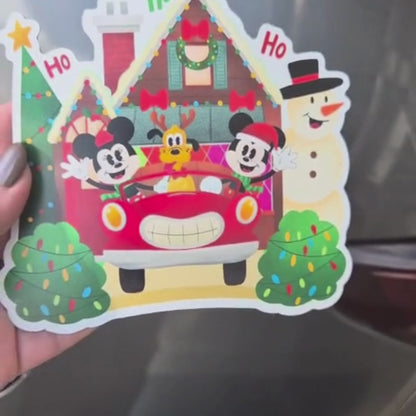 Mickey, Minnie and Pluto Holiday Car Magnet - Custom Die-Cut