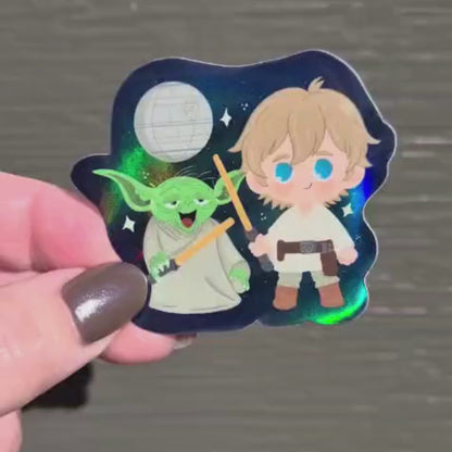 Yoda and Luke Skywalker Sticker - Waterproof Holographic Glossy