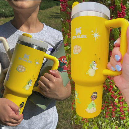 Tiana Tumbler Sticker Set for 40oz Cup Decor Waterproof Vinyl Frog Princess Decal Gift Bundle with Straw Disney Inspired for