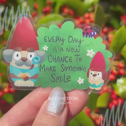 Bluey Gnomes Waterproof Transparent Glossy Vinyl Sticker – Kindness Quote