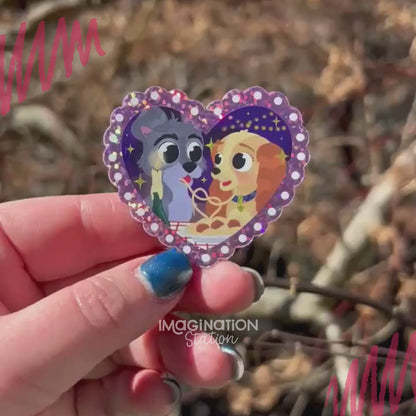 Lady & The Tramp Glitter Sticker – Waterproof Vinyl Decal for Laptop, Tumbler, Journal & Scrapbook