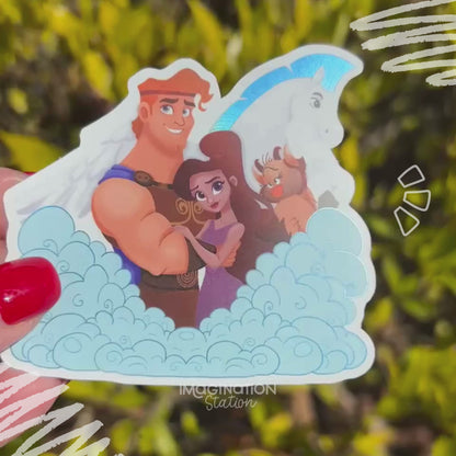 Hercules Matte Vinyl Sticker | Waterproof Holographic 3”x2.8” | Disney Meg Pegasus Phil Sticker for Laptop, Water Bottle, Car, Journal