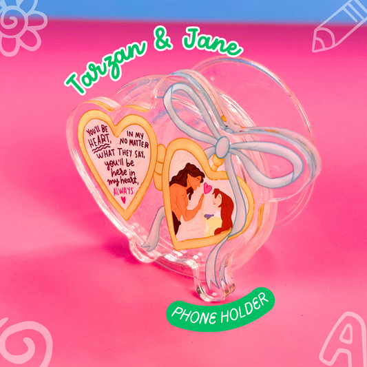 Tarzan & Jane Heart-Shaped Clear Costume Airbag PopSocket - Disney Inspired Phone Grip